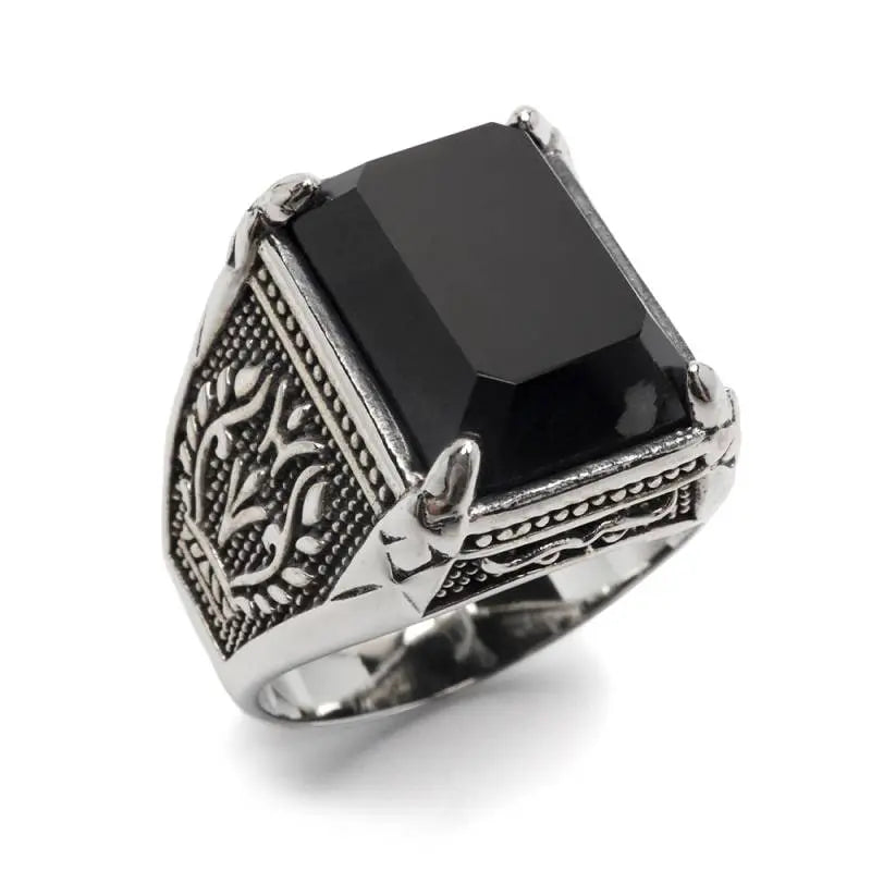 S925 ワイドなブラックストーンリング