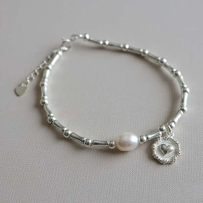 S925 パールブレスレット ハートマーク