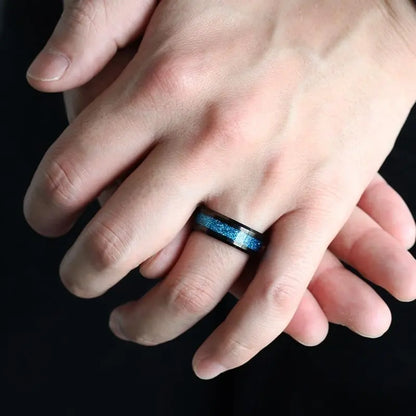 タングステン 鮮やかなブルーグリッターリング