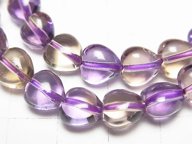 宝石質アメジスト×シトリンAAA- ハートシェイプ8×8×6mm 1連(ブレス)