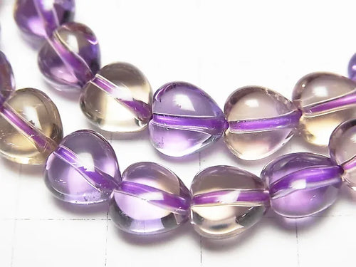 宝石質アメジスト×シトリンAAA- ハートシェイプ8×8×6mm 1連(ブレス)