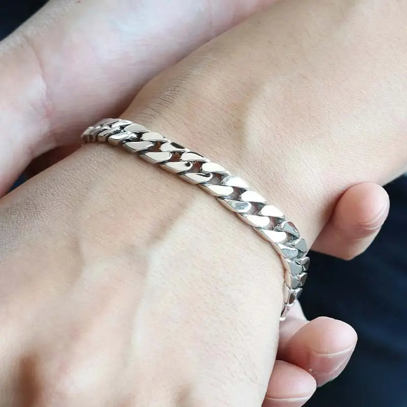 シルバー925 なめらかな喜平チェーンブレスレット 幅8mm