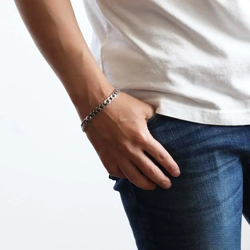 シルバー925 なめらかな喜平チェーンブレスレット 幅8mm