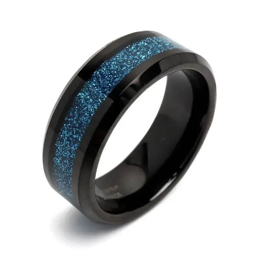 タングステン 鮮やかなブルーグリッターリング