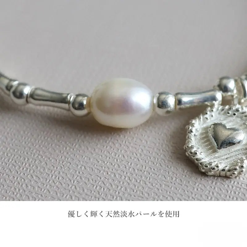 S925 パールブレスレット ハートマーク