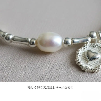 S925 パールブレスレット ハートマーク